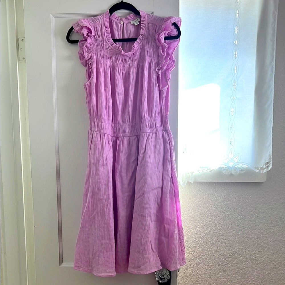 Women's Pink Ruffled Sleeve Midi Dress